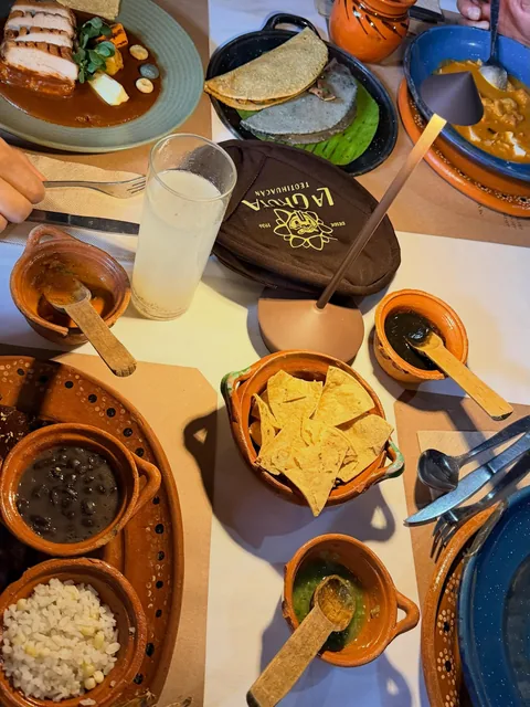 A Mexican breakfast served at a table in La Gruta Teotihuacan